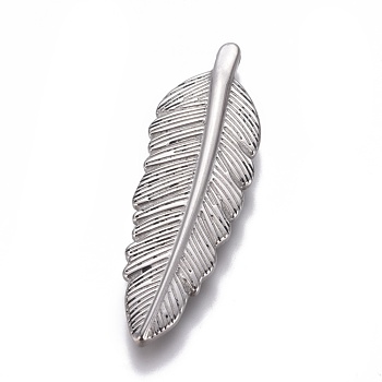 304 Stainless Steel Pendants, Feather, Antique Silver, 50x16x4mm, Hole: 1mm