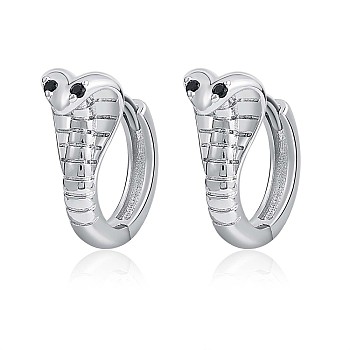 Cubic Zirconia Snake Hinged Hoop Earrings, Platinum Plated Brass Jewelry for Women, Platinum, 15.5x16x5.8mm, Pin: 1.2mm