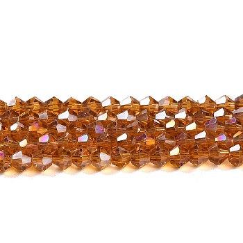 Transparent Electroplate Glass Beads Strands, AB Color Plated, Faceted, Bicone, Dark Orange, 4x4mm, Hole: 0.8mm, about 87~98pcs/strand, 12.76~14.61 inch(32.4~37.1cm)