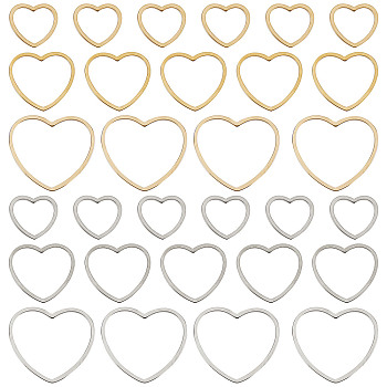 60Pcs 6 Style 304 Stainless Steel Linking Ring, Heart, Golden & Stainless Steel Color, 10.5~18x11.5~19.5x0.8mm, 10pcs/style