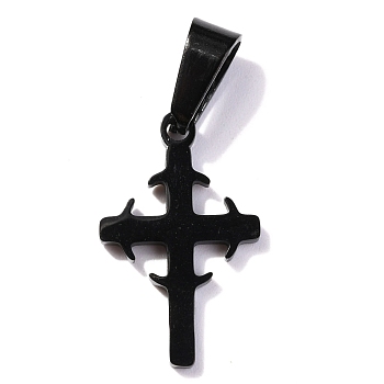 304 Stainless Steel Pendants, for Jewelry Making, Cross, Electrophoresis Black, 19.5x12x1.2mm, Hole: 3.5x7mm