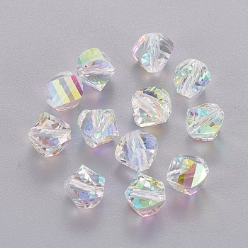 Faceted Electroplate K9 Glass Rhinestone Beads, Cone, Clear AB, 7.5x8.5x8.5mm, Hole: 1.6mm