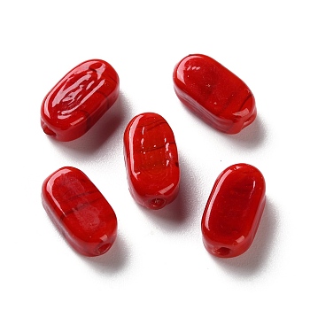 Handmade Lampwork Beads, Oval, Red, 13~14x7.5~8x5.5~6mm, Hole: 1.5~1.6mm