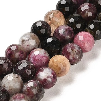 Natural Tourmaline Beads Strands, Faceted Round, 7.8~8.8mm, Hole: 1mm, about 47~49pcs/strand, 15.08''~15.24''(38.3~38.7cm)