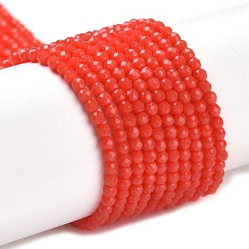 Glass Imitation Jade Beads Strands, Faceted Round, Orange Red, 2x2mm, Hole: 0.6mm, about 184pcs/strand, 14.49''(36.8cm)