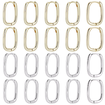 10 Pairs 2 Colors Brass Huggie Hoop Earrings, Oval, Mixed Color, 16x12x2mm, Pin: 1mm, 5pairs/color
