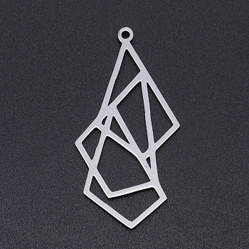 201 Stainless Steel Pendants, Origami, Rhombus, Stainless Steel Color, 35x17.5x1mm, Hole: 1.6mm