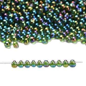 MIYUKI 3.4mm Drop Beads, Japanese Seed Beads, Transparent Colours AB, (DP288) Transparent Olive Green AB, 3.4x3mm, Hole: 0.65mm, about 180pcs/10g