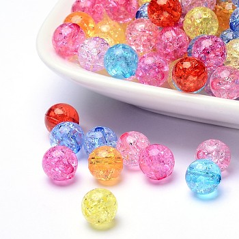 Transparent Crackle Acrylic Beads, Round, Mixed Color, 10mm, Hole: 2mm, about 938pcs/500g