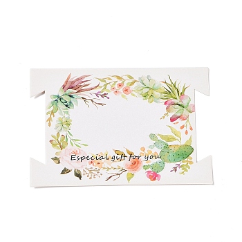 Rectangle Paper Hair Ties Display Cards, Floral Jewelry Display Cards for Hair Ties, Light Green, 8.05x12x0.05cm