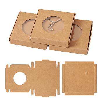 Square Kraft Paper Jewelry Storage Boxes, Necklaces Earrings Gift Case with Windows, Round, 6x6x1cm, Window: 35mm