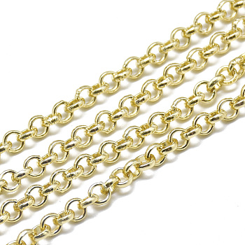 Aluminium Rolo Chains, Belcher Chain, with Spool, Unwelded, Light Gold, 4x1mm, about 164.04 Feet(50m)/roll