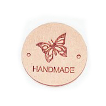 Microfiber Leather Label Tags, Handmade Embossed Tag, with Holes, for DIY Jeans, Bags, Shoes, Hat Accessories, Flat Round with Butterfly, PeachPuff, 25mm
