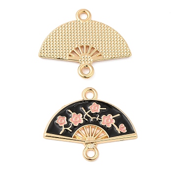 Alloy Enamel Connector Charms, Handheld Fan Links, Cadmium Free & Nickel Free & Lead Free, Golden, Black, 19.5x24x1.5mm, Hole: 1.8mm and 1.6mm