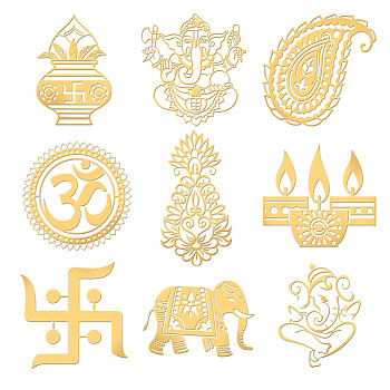 Nickel Decoration Stickers, Metal Resin Filler, Epoxy Resin & UV Resin Craft Filling Material, Religion Theme, Indian, Sign Pattern, 40x40mm, 9 style, 1pc/style, 9pcs/set