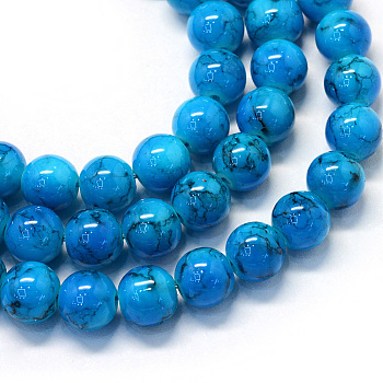 Baking Painted Glass Round Bead Strands, Dodger Blue, 8.5~9mm, Hole: 1.5mm, about 105pcs/strand, 31.8 inch