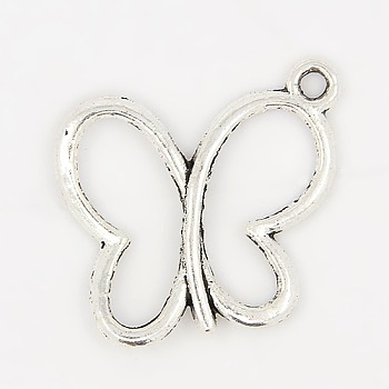 Tibetan Style Alloy Pendants, Cadmium Free & Nickel Free & Lead Free, Butterfly, Antique Silver, 17x19x2mm, Hole: 2mm