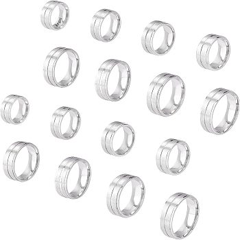 DICOSMETIC 16Pcs 8 Size 316 Stainless Steel Grooved Finger Ring for Men Women, Stainless Steel Color, Inner Diameter: US Size 5 1/2~14(16.1~23mm), 2Pcs/size