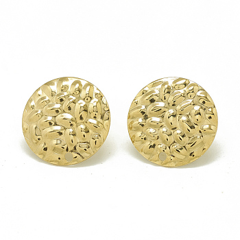 304 Stainless Steel Stud Earring Findings, with Loop, Flat Round, Golden, 16mm, Hole: 1.4mm, Pin: 0.8mm