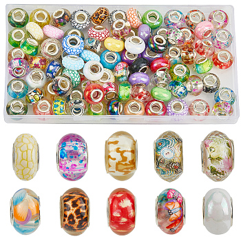 120Pcs 6 Styles Christmas Theme Resin European Rondelle Beads, Large Hole Beads, Mixed Color, 13~14x8~9.5mm, Hole: 4.8~5mm