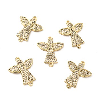 Brass Micro Pave Clear Cubic Zirconia Connector Charms, Angel Links, Real 18K Gold Plated, 23x19x2mm, Hole: 1.4mm