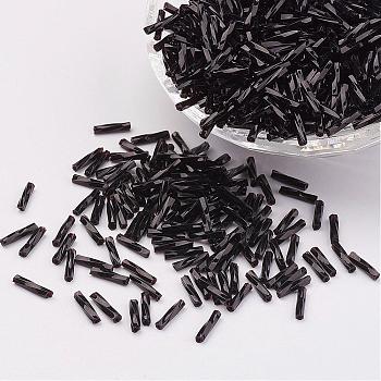 Glass Twisted Bugle Beads, Opaque Colours, Black, 9x2mm, Hole: 0.5mm, about 7000pcs/bag