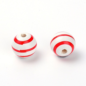 Natural Chinese Cherry Wood Beads, Round with Stripe Pattern, Colorful, 15x16mm, Hole: 4mm