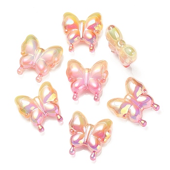 UV Plating Rainbow Iridescent Acrylic Beads, Gradient Beads, Butterfly, Champagne Yellow, 30x29x10mm, Hole: 2mm