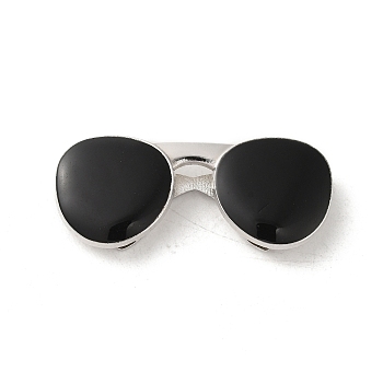 Alloy Slide Charms, with Enamel, Glasses, Platinum, 18.5x44x7.5mm, Hole: 38x3mm