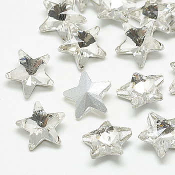 Pointed Back Glass Rhinestone Cabochons, Back Plated, Faceted, Star, Crystal, 9.5x10x5mm