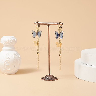 Glass Butterfly Dangle Hoop Earrings with Clear Cubic Zirconia(EJEW-TA00153-01)-3