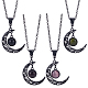 4Pcs 4 Colors Glass Flat Round & Alloy Moon Pendant Necklaces Set(NJEW-AN0001-55)-1