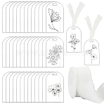 Acrylic Blank Place Card, with Cotton Linen Raw Edge Ribbons, White, Card: 89.5x50x1mm, Hole: 6x12mm, 20pcs; Ribbons: 1-1/8 inch(27mm), 5 yards/roll, 1 roll(DIY-GA0006-64)