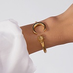 304 Stainless Steel Cuff Bangles for Women, Sun & Moon, Golden, Inner Diameter: 2-3/8x2 inch(5.95x5.1cm)(BJEW-Z157-01G-02)
