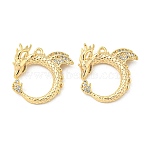Brass Micro Pave Clear Cubic Zirconia Pendants, Cadmium Free & Nickel Free & Lead Free, Dragon Charms, Real 18K Gold Plated, 18x19x2.5mm, Hole: 1mm(KK-H460-10G)