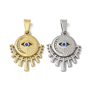 304 Stainless Steel Pendants, with Rhinestone, Flat Round with Horse Eye, Mixed Color, 24.5x19.5x2mm, Hole: 6.5x3mm(STAS-A062-28)