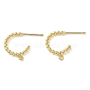 Brass Ring Stud Earring Findings, Half Hoop Earring Findings with Vertical Loops, Real 18K Gold Plated, 15.5x19x2mm, Hole: 1.4mm, Pin: 0.7mm(KK-F862-01G)