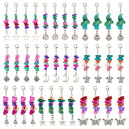 WADORN 12 Sets 3 Style Tibetan Style Alloy Pendant Decorations, with 7 Chakra Synthetic Turquoise Beads and Alloy Lobster Claw Clasps, Antique Silver & Platinum, 61~64mm, 4 sets/style(HJEW-WR0001-09)