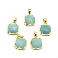 Natural Amazonite Pendants, with Golden Tone Brass Findings, Square, Faceted, 13x11x5mm, Hole: 3.5x5.5mm(X-G-O176K-05G)