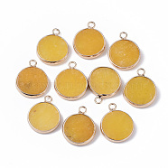 Natural White Jade Pendants, with Golden Tone Brass Open Back Bezel, Dyed, Flat Round, Gold, 20.5x16.5x4mm, Hole: 2mm(G-S359-007F)