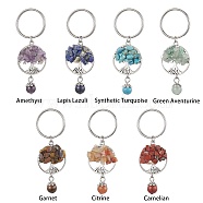 7Pcs 7 Styles Gemstone Keychains, with Alloy Findings and 304 Stainless Steel Split Key Rings, Tree of Life, 7.2cm, 1pc/style(KEYC-JKC00769)