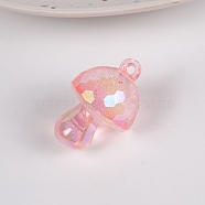 Bubble Style Transparent Acrylic Pendants, AB Color Plated, Mushroom, Pearl Pink, 35x24mm(MUSH-PW0001-006B)