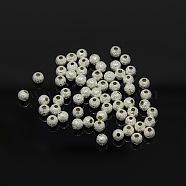 Brass Textured Beads, Silver Color Plated, Round, 4mm, hole: 1mm(EC247-S)