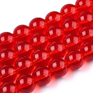Transparent Glass Beads Strands, Round, Red, 9.5~10mm, Hole: 1.5mm, about 40~42pcs/strand, 14.76~15.12 inch(37.5~38.4cm)(GLAA-T032-T10mm-09)