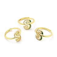 Mixed Color Enamel Initial Letter Adjustable Ring with Clear Cubic Zirconia, Real 18K Gold Plated Brass Jewelry for Women, Cadmium Free & Lead Free, Letter.S, US Size 5 1/4(16mm), Letter.S: 12.5x9mm(RJEW-P045-01G-S)