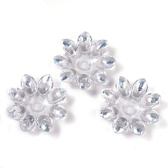 Transparent Acrylic Beads, Faceted, Flower, Half Plated, White, 37x35x8.5mm, Hole: 4.9mm(OACR-H118-04B)