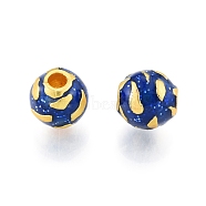 Alloy Enamel Beads, Matte Gold Color, Round, Medium Blue, 10mm, Hole: 3mm(PALLOY-P285-04MG-03)
