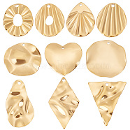 20Pcs 10 Style 304 Stainless Steel Pendant, Shell Effect Textured Charms, Oval & Teardorp & Rhombus & Nuggets, Real 18K Gold Plated, 21.5~32.5x17~24x0.5~1mm, Hole: 1.2~1.6mm, 2pcs/style(STAS-BBC0001-64)