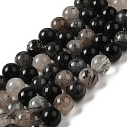 Natural Black Rutilated Quartz Beads Strands, Round, 10~11mm, Hole: 1mm, about 36~40pcs/strand, 15.7 inch.(G-R447-10mm-03-01)