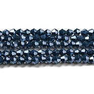 Opaque Solid Color Electroplate Glass Beads Strands, Pearl Luster Plated, Faceted, Bicone, Prussian Blue, 4x4mm, Hole: 0.8mm, about 82~85pcs/strand, 12.01~12.2 inch(30.5~31cm)(EGLA-A039-P4mm-A09)